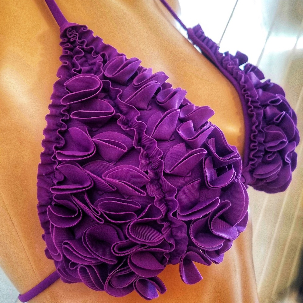 Purple Ruffle String Bikini top - Picture 3 of 4